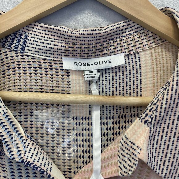 Rose + Olive Button Up Shirt Womens 3X Boho Patchwork Sheer Lightweight Blouse - Picture 5 of 13